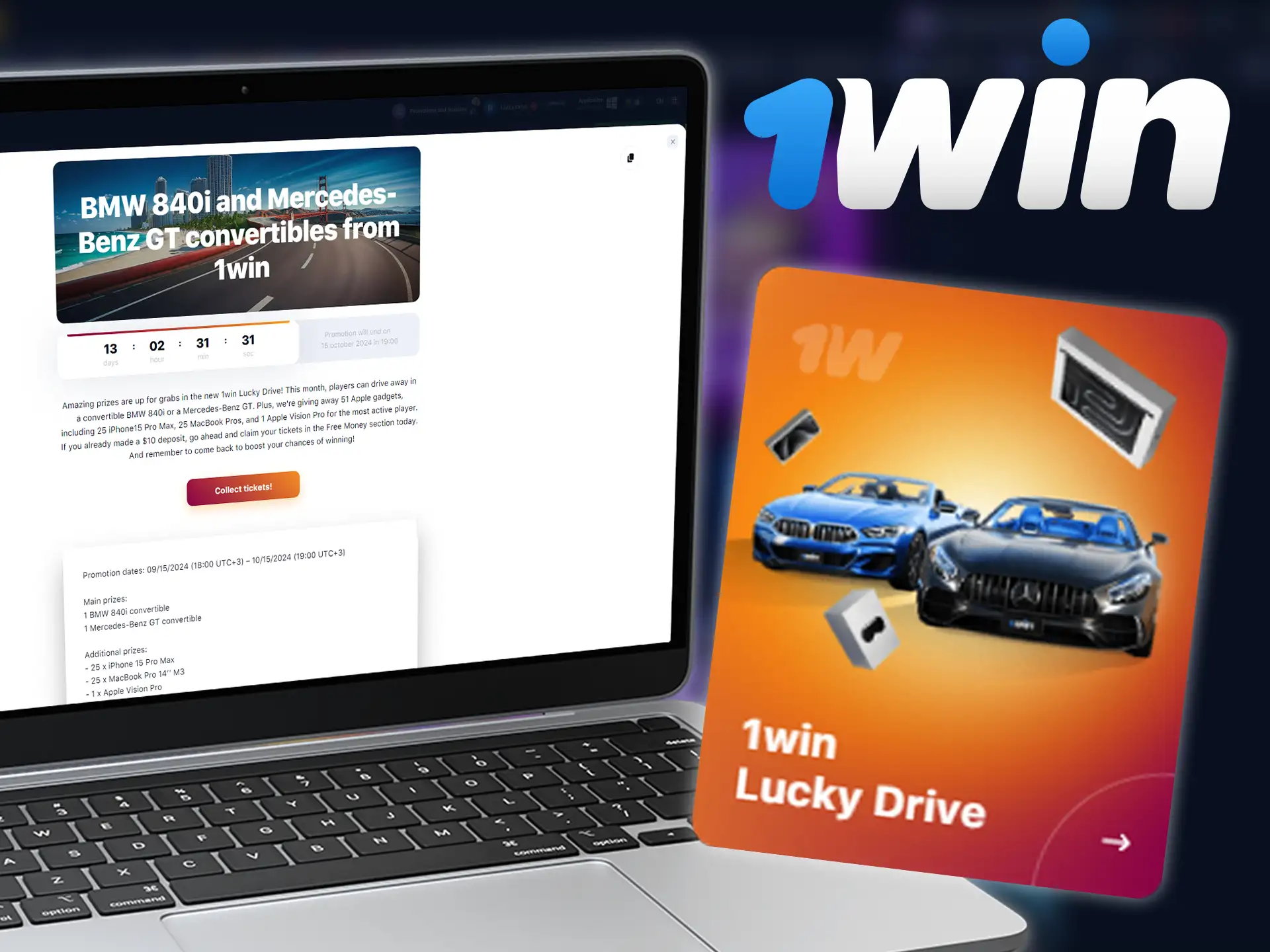 Play 1win Lucky Drive and recive an amazing prizes every month.