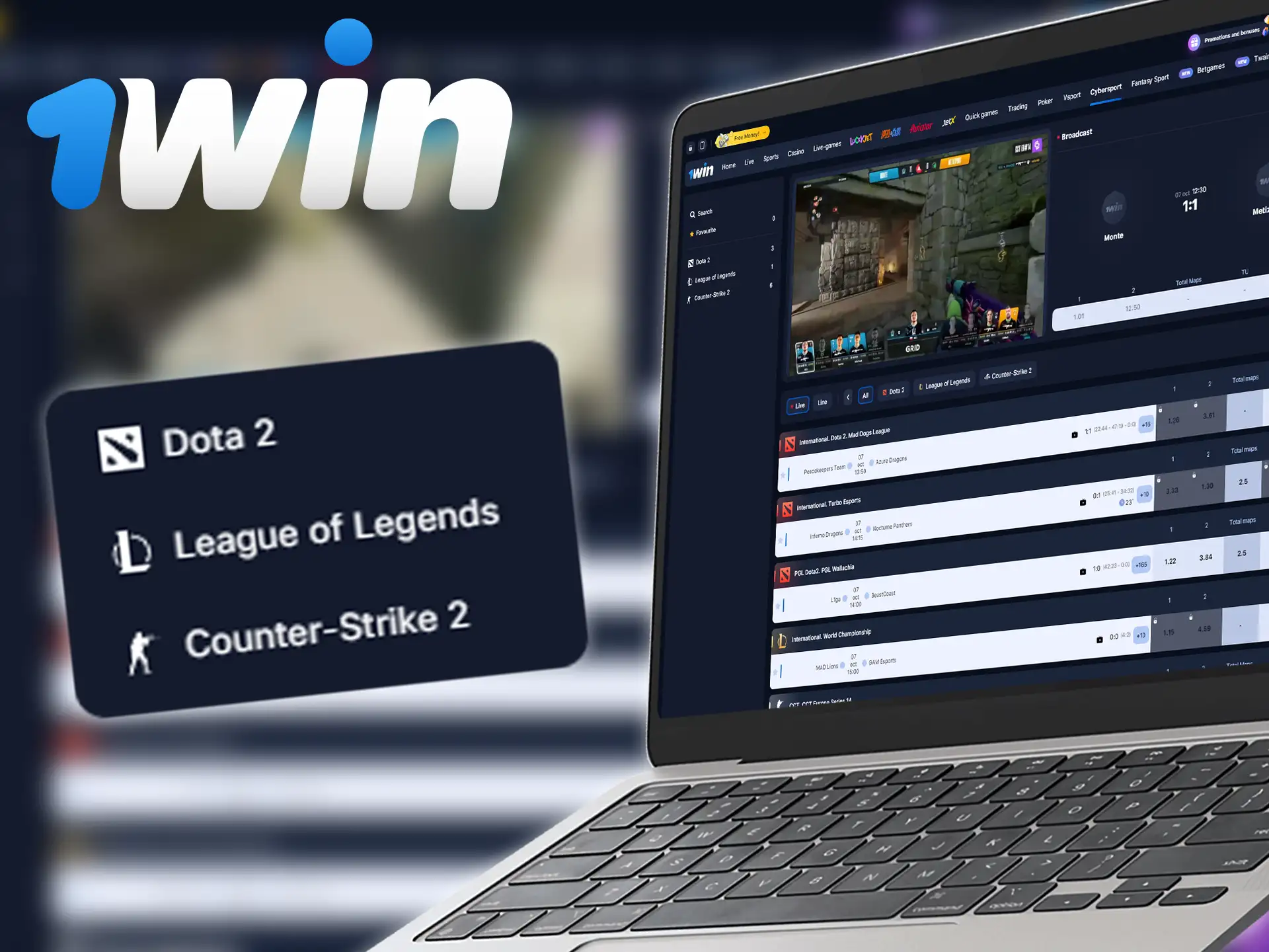 1win website provides various esports games for betting in Nigeria.