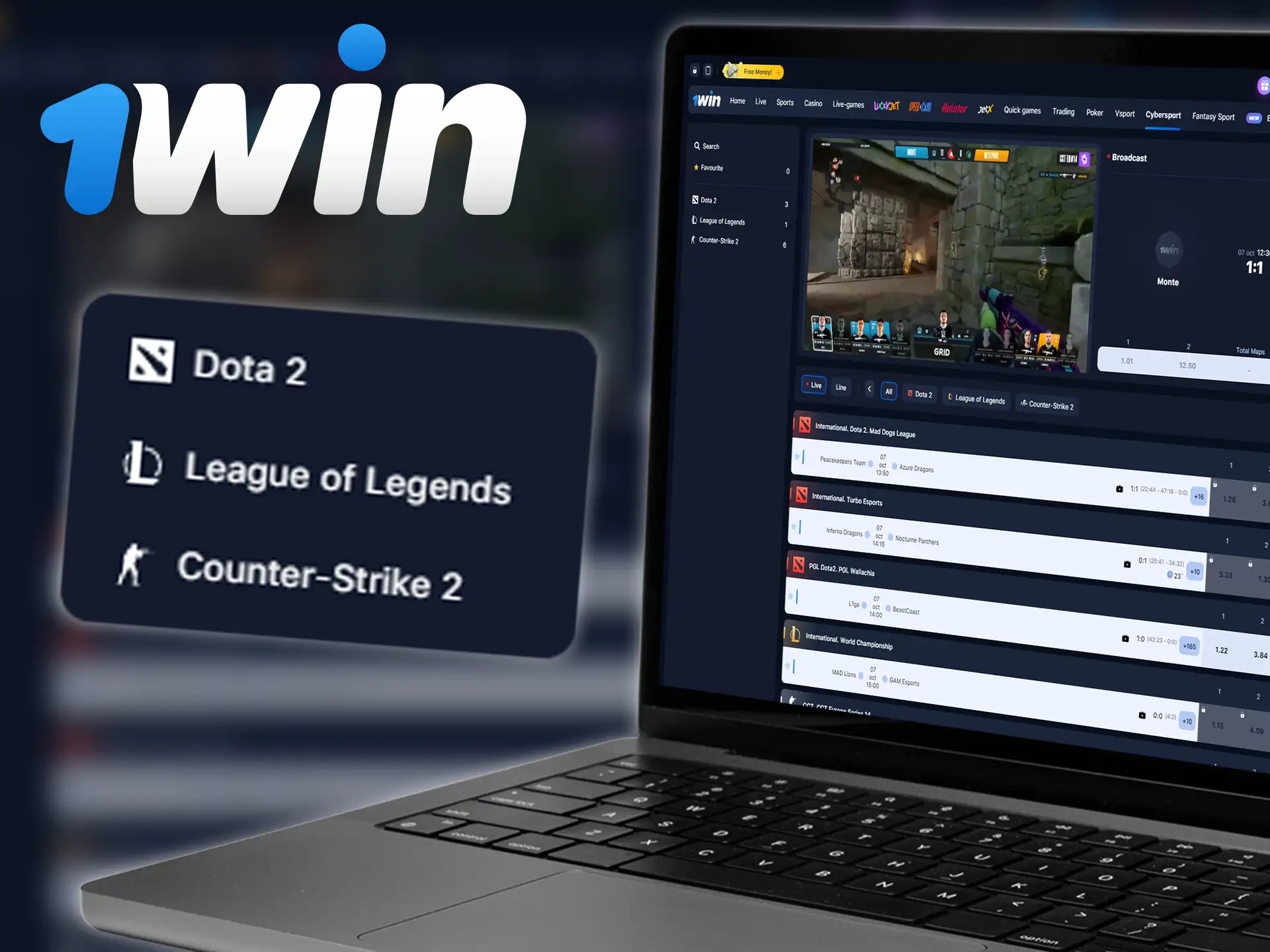 Follow popular esports events and bet on live matches at 1win.