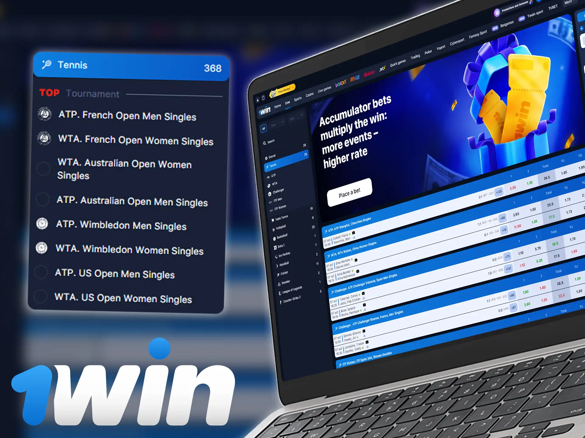 1win offers live tennis betting.