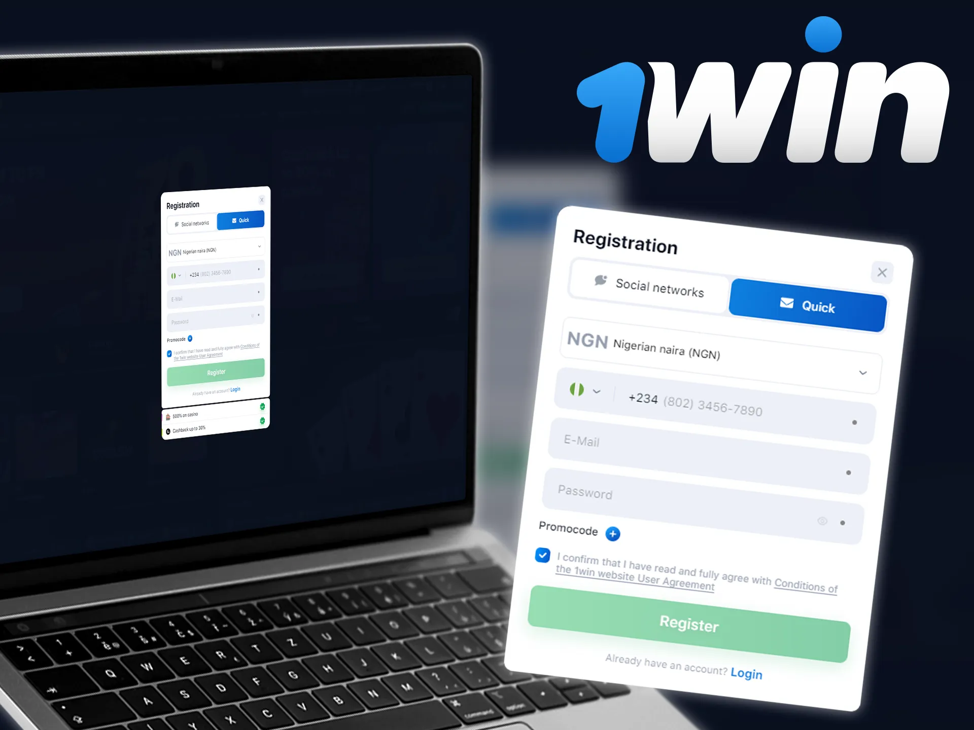 Register a new 1win account in 5 minutes.