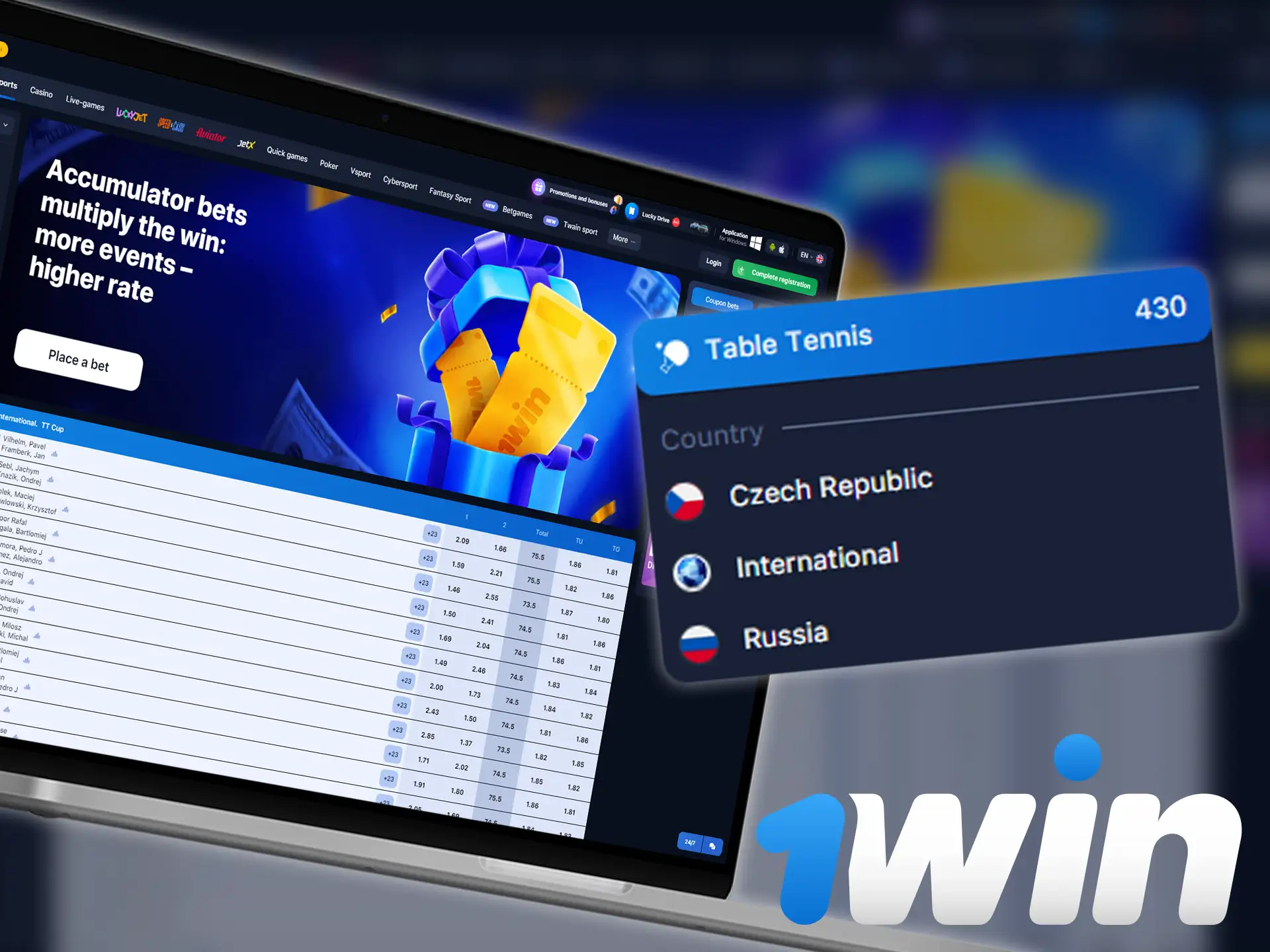 Use 1win for table tennis betting.