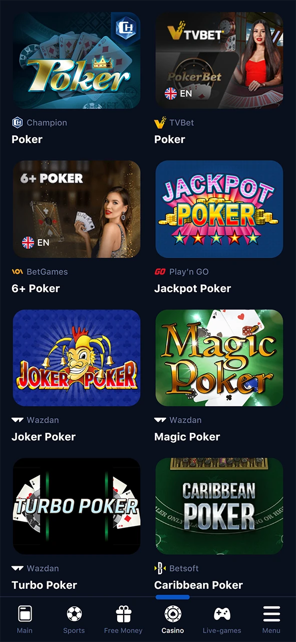 Choose a poker from the pokies featured on the 1win website.