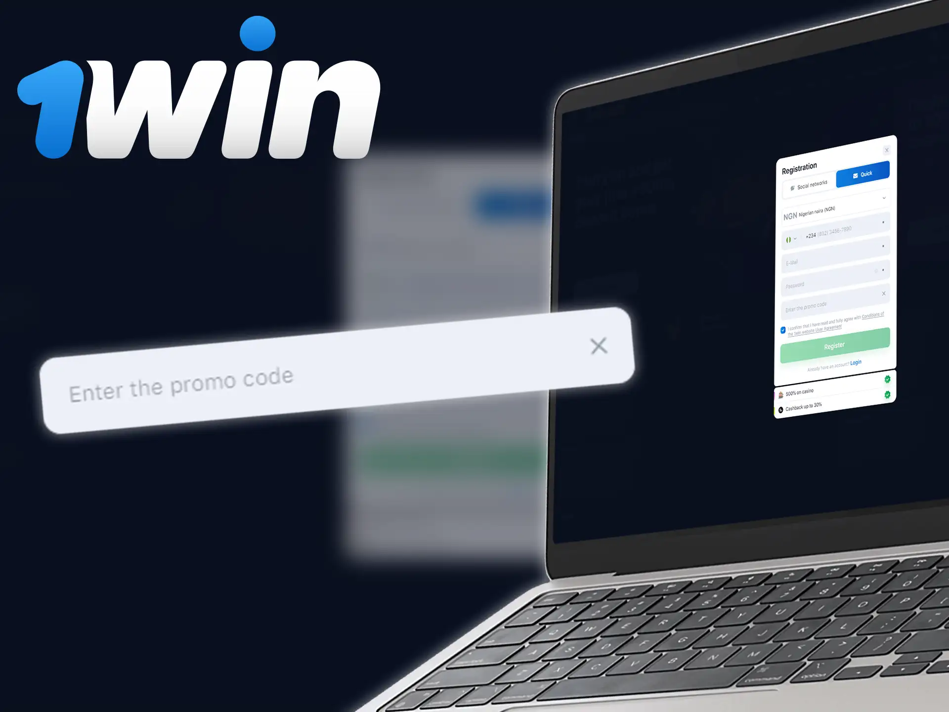 Register a new account at 1win, get a unique promo code and receive various bonuses.