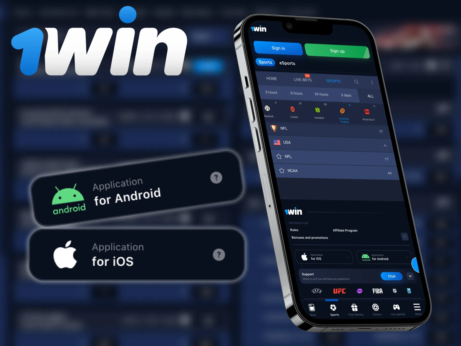 1Win website offers a free installation of the mobile application.