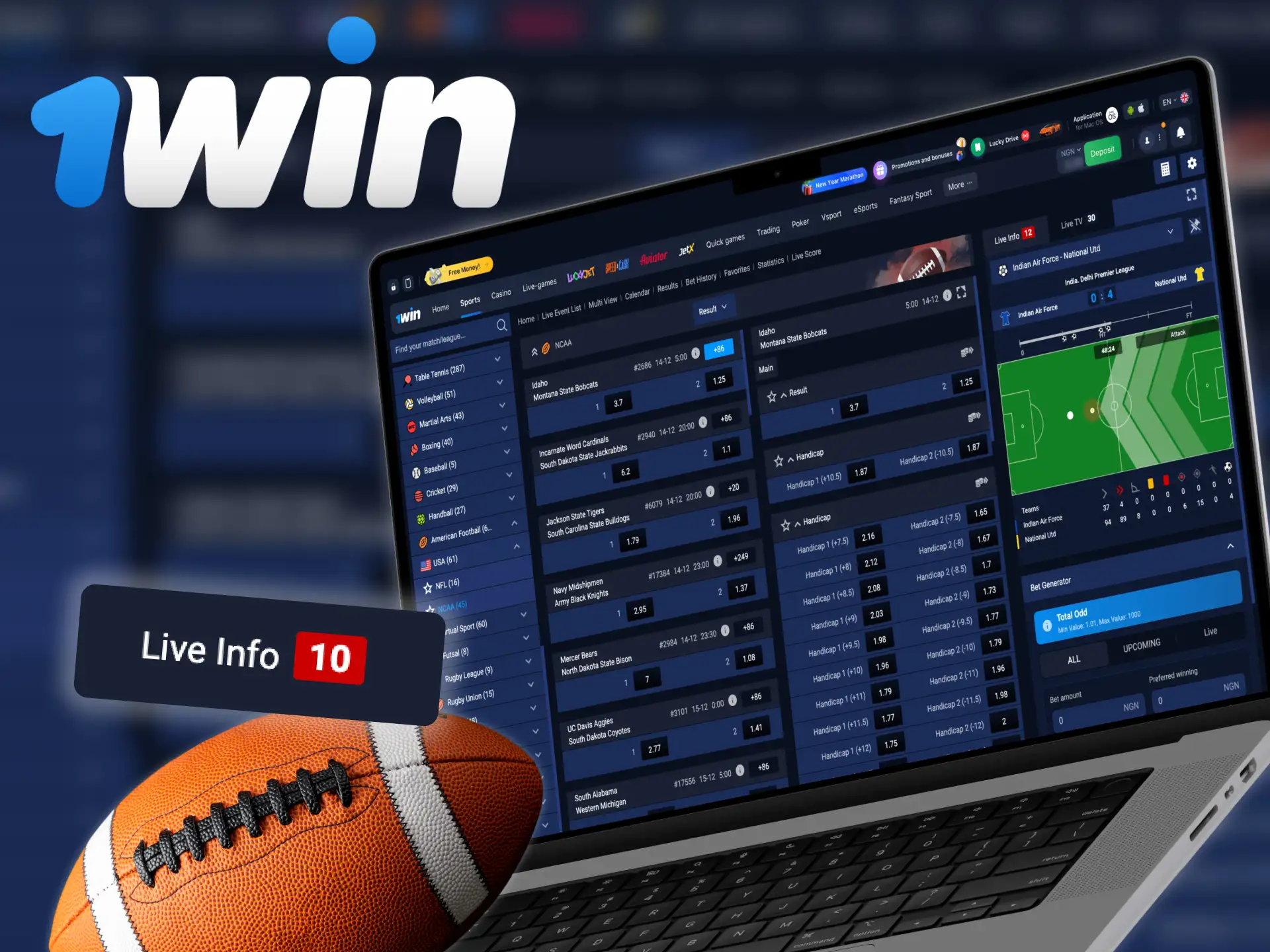 Get an opportunity to place live bets on American football at 1win.