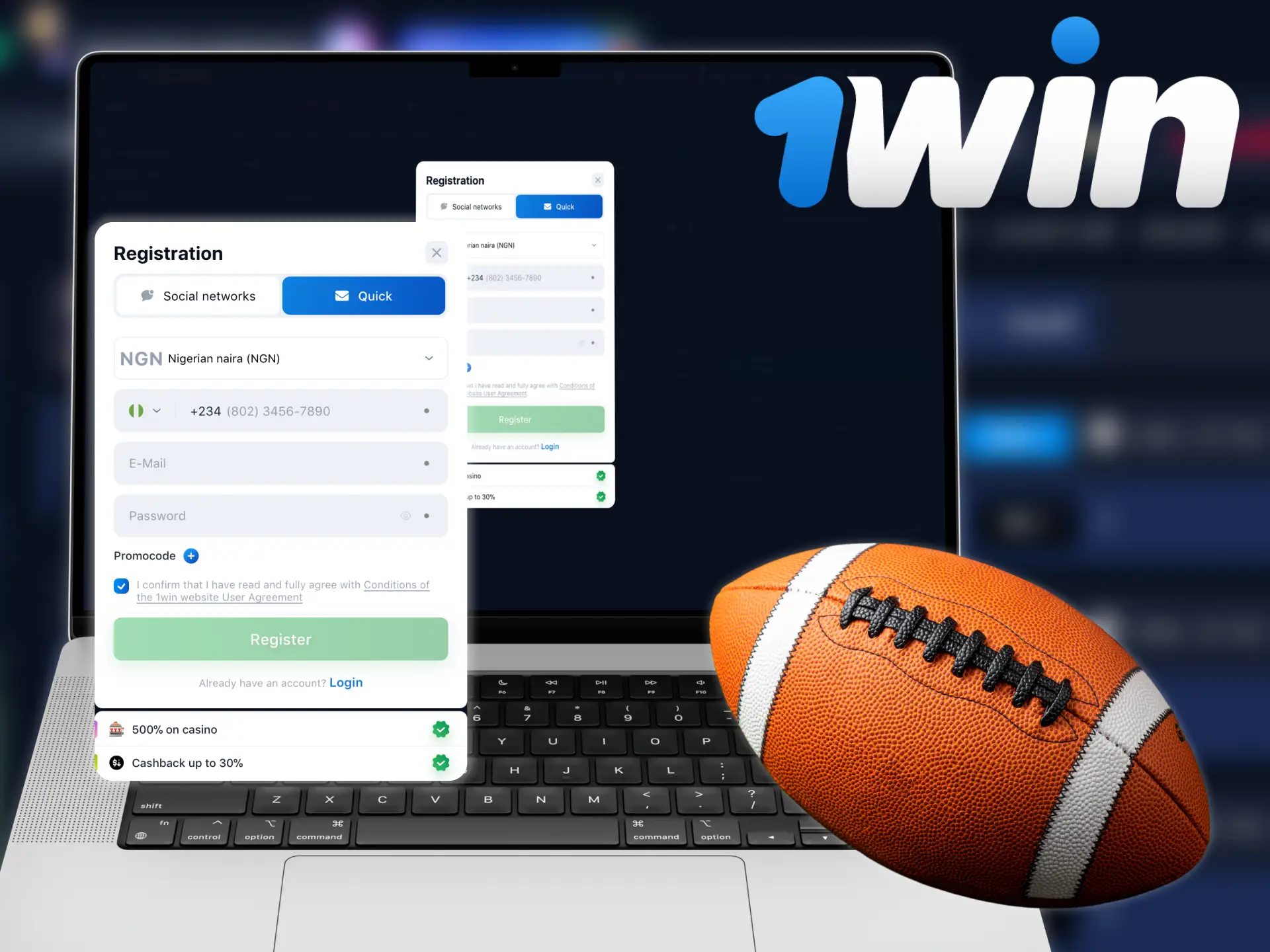 Betting on American football is available after registering at 1win.