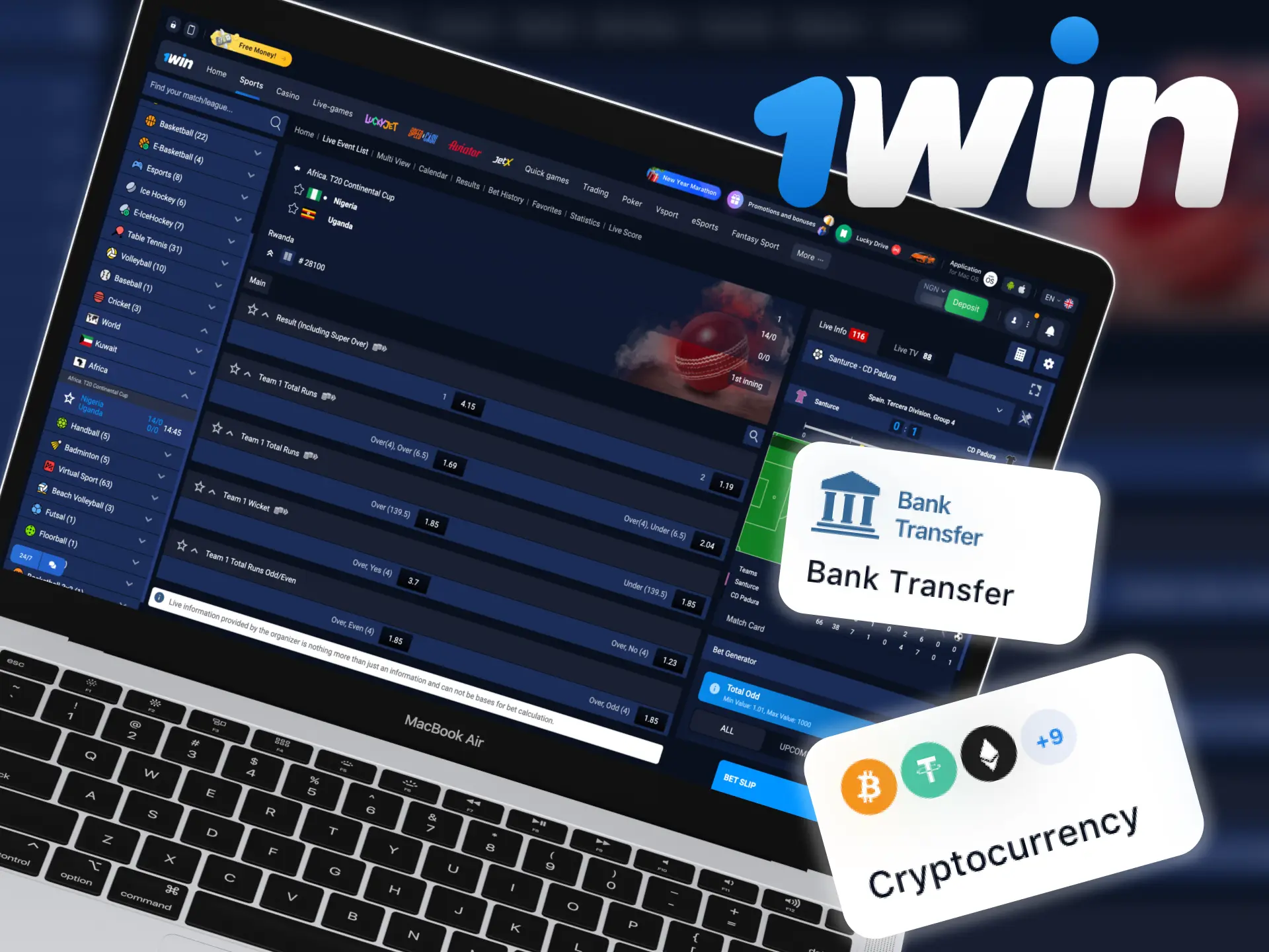 1Win provides players in Nigeria with a variety of payment options.