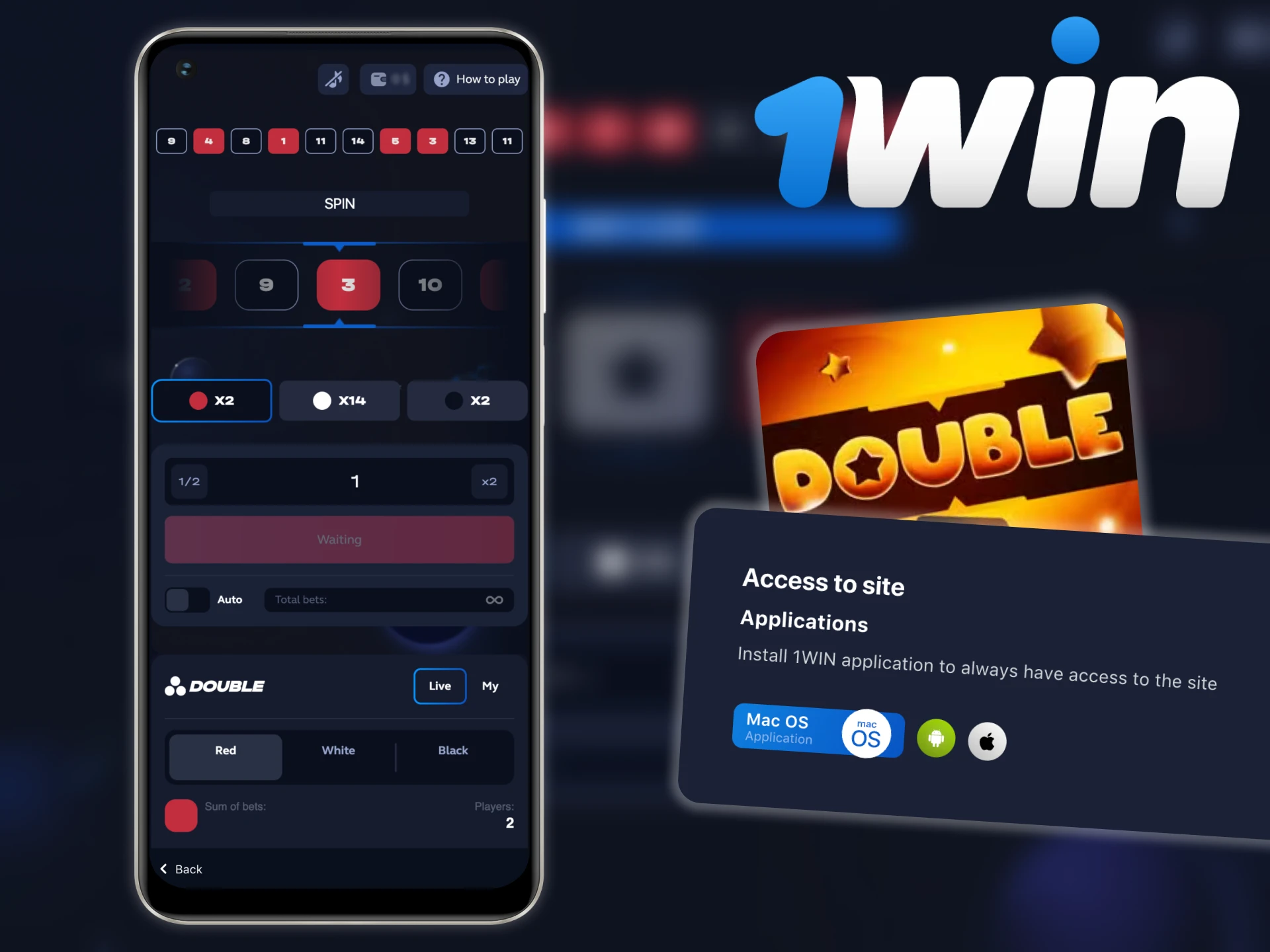 You can play 1win Double straight on your phone.