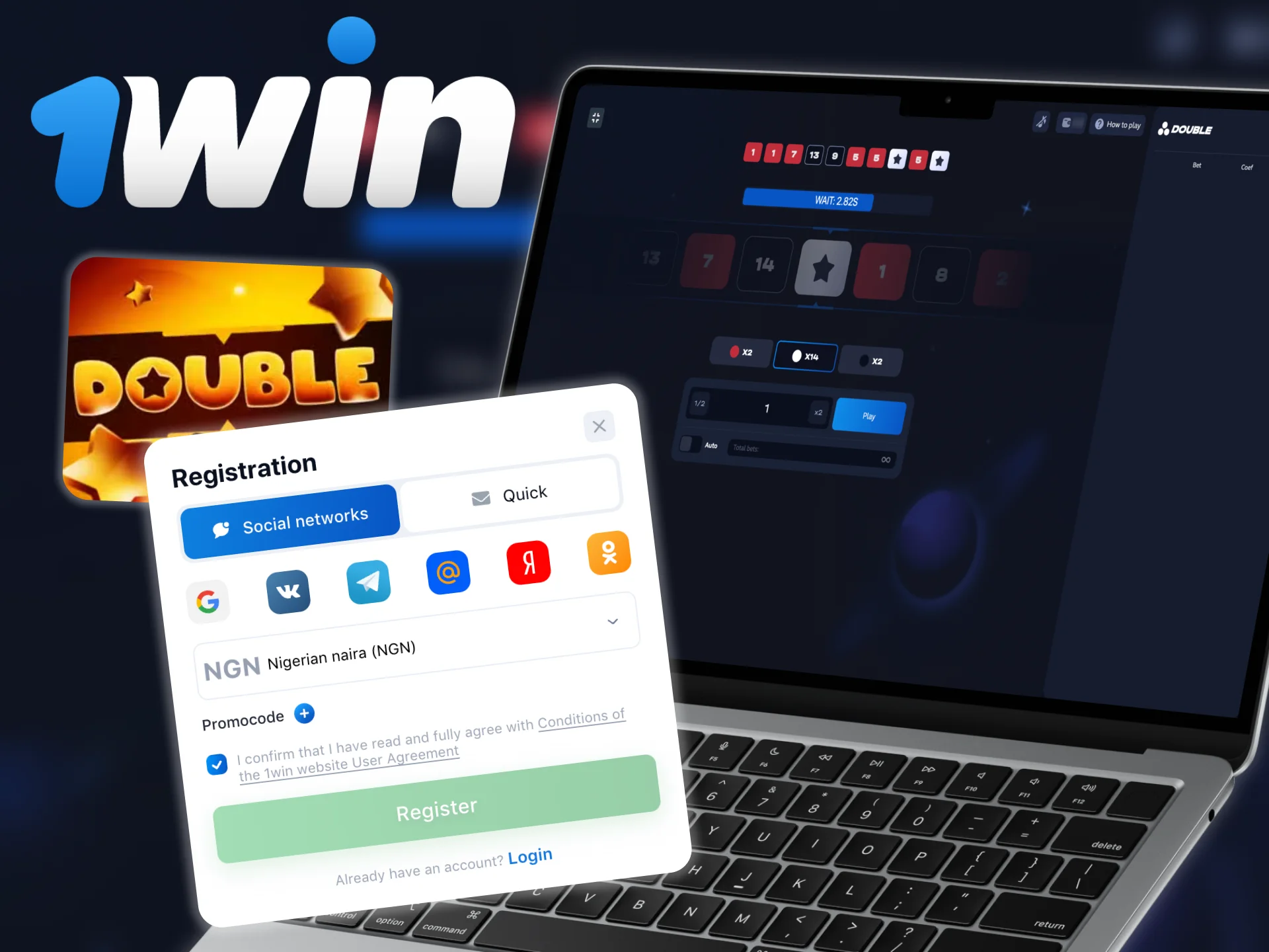 Register on 1win platform to start enjoying Double game.