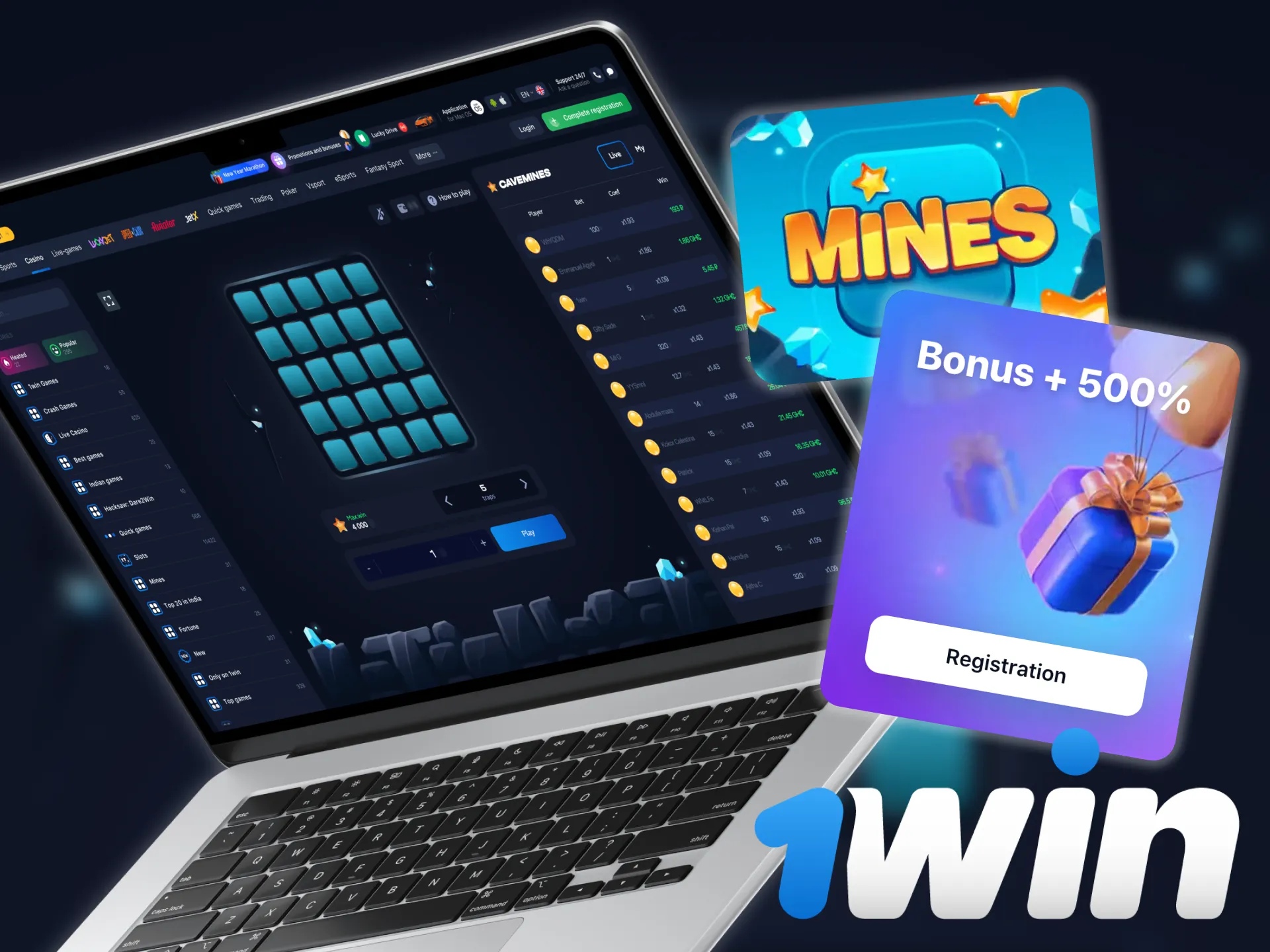 1win has a variety of casino bonuses for Mines game.