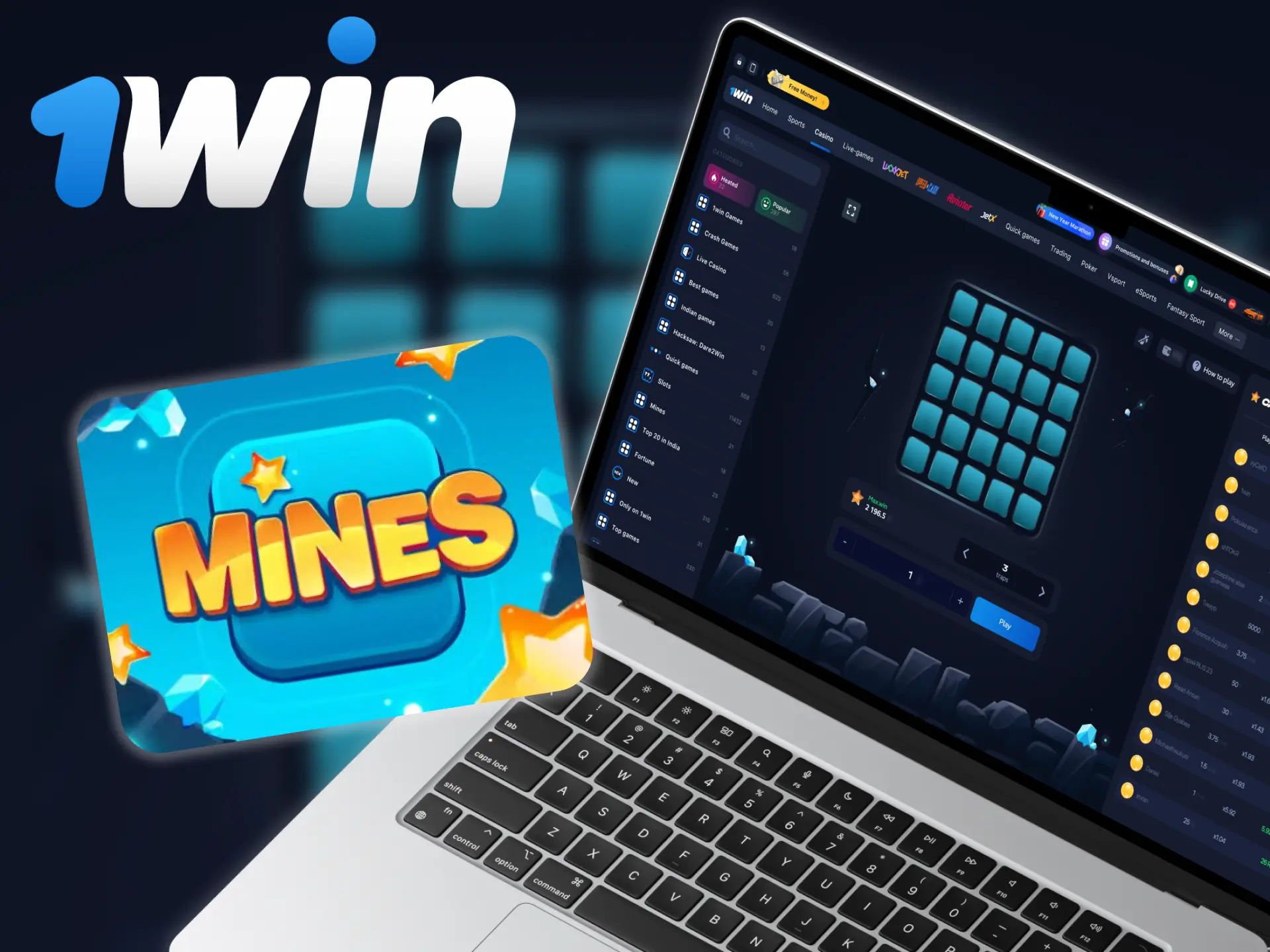 Mines is a very basic mini-game at 1win platform.