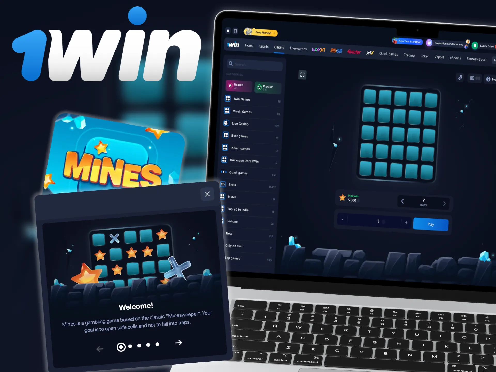 Learn how to play Mines at 1win casino website.