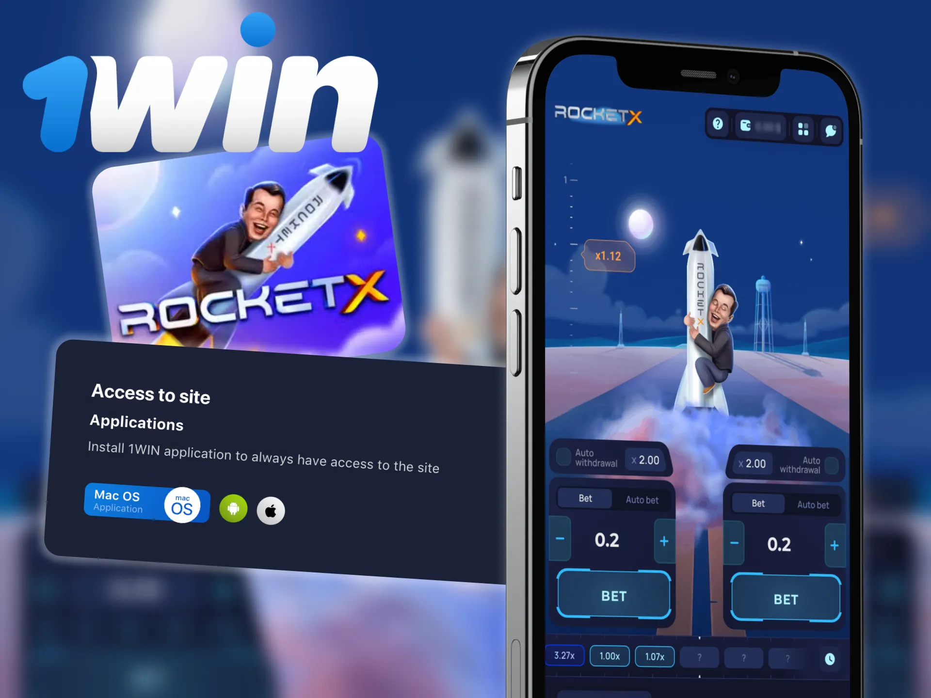 Try Rocket X from your phone with 1win mobile app.