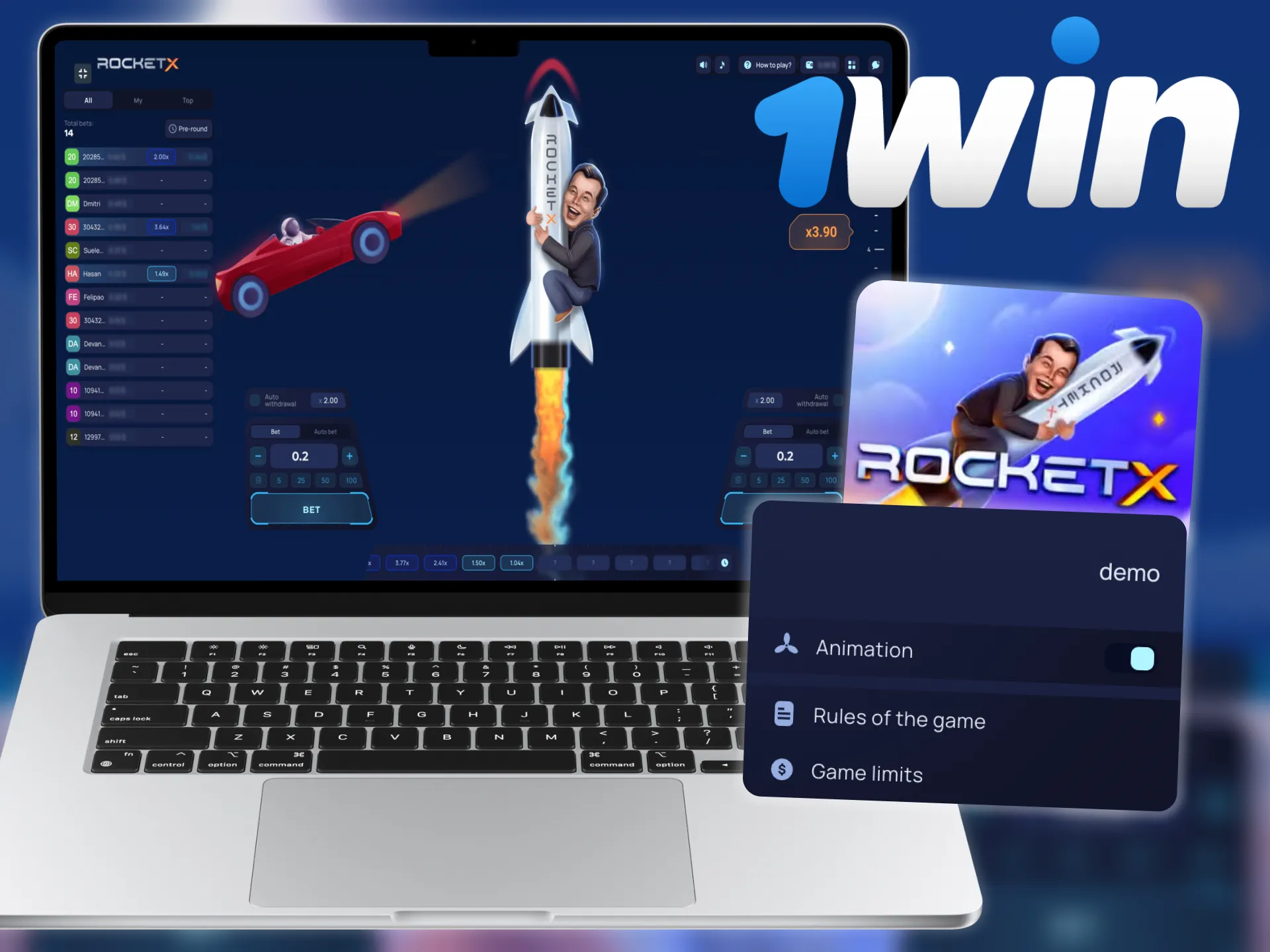 1win offers the demo mode of Rocket X game.