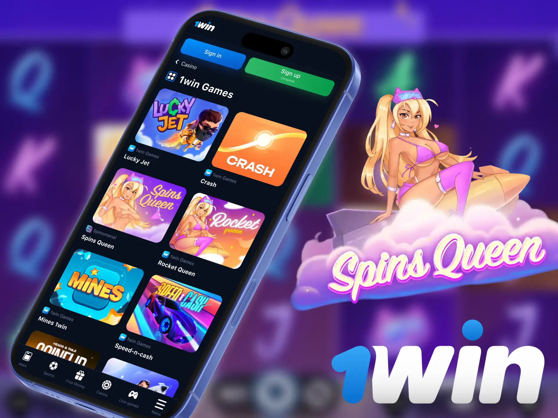 1win app offers seamless access to the Spins Queen game.