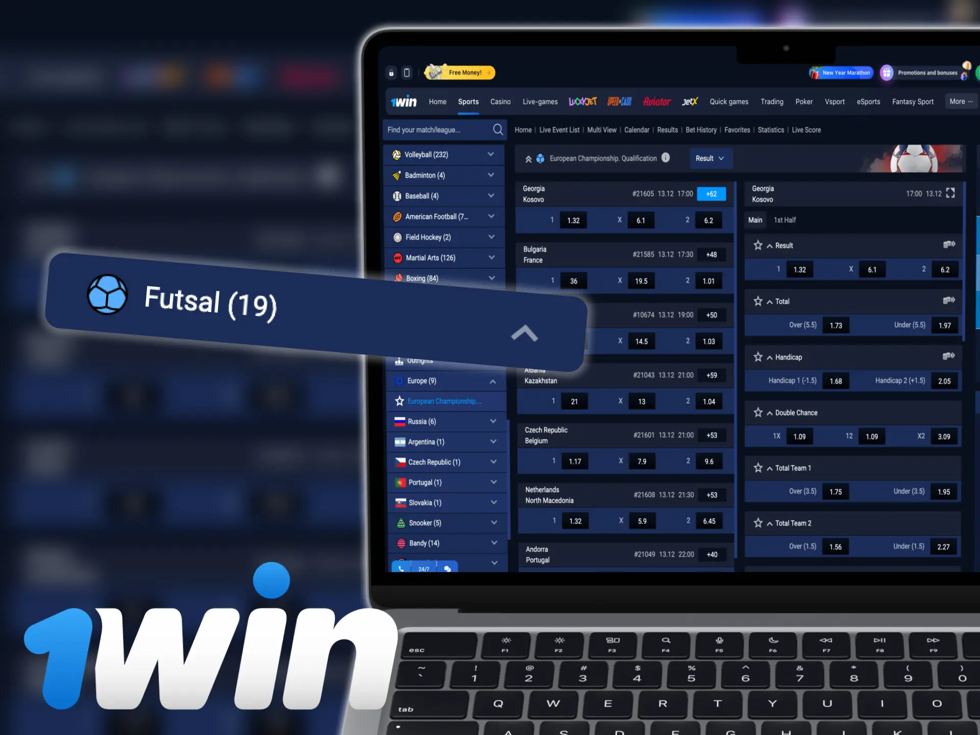 At 1win you have the opportunity to bet on any futsal match.