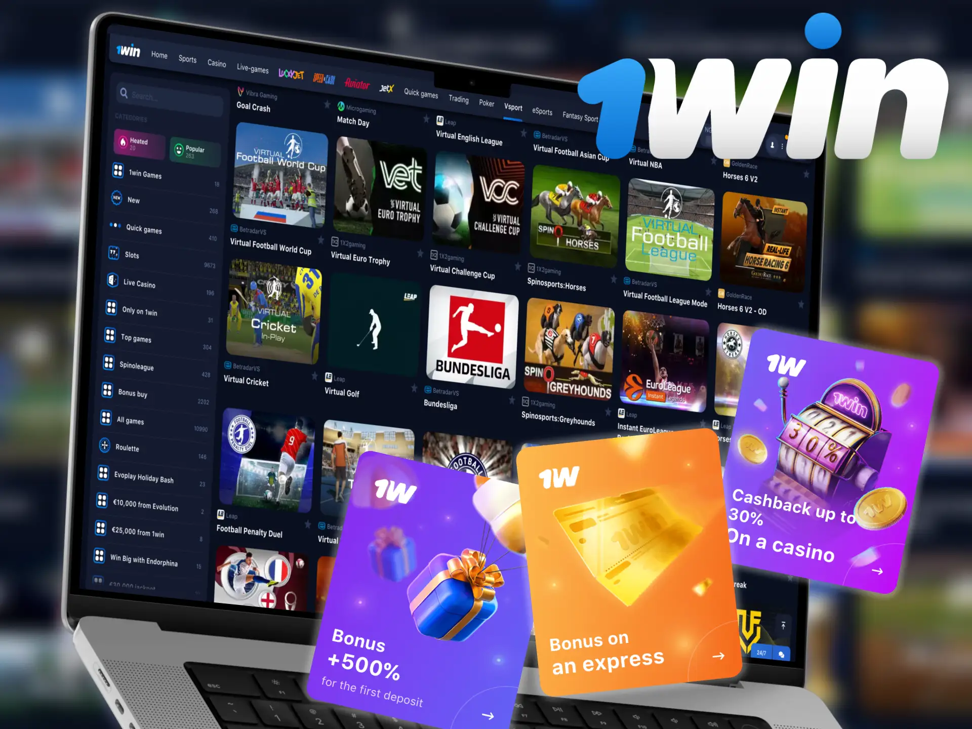 1Win features a large selection of bonuses for Vsport betting.