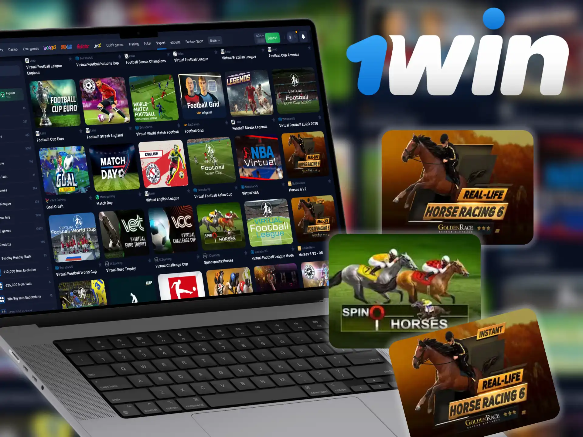 The virtual horse racing category is presented in 1Win.