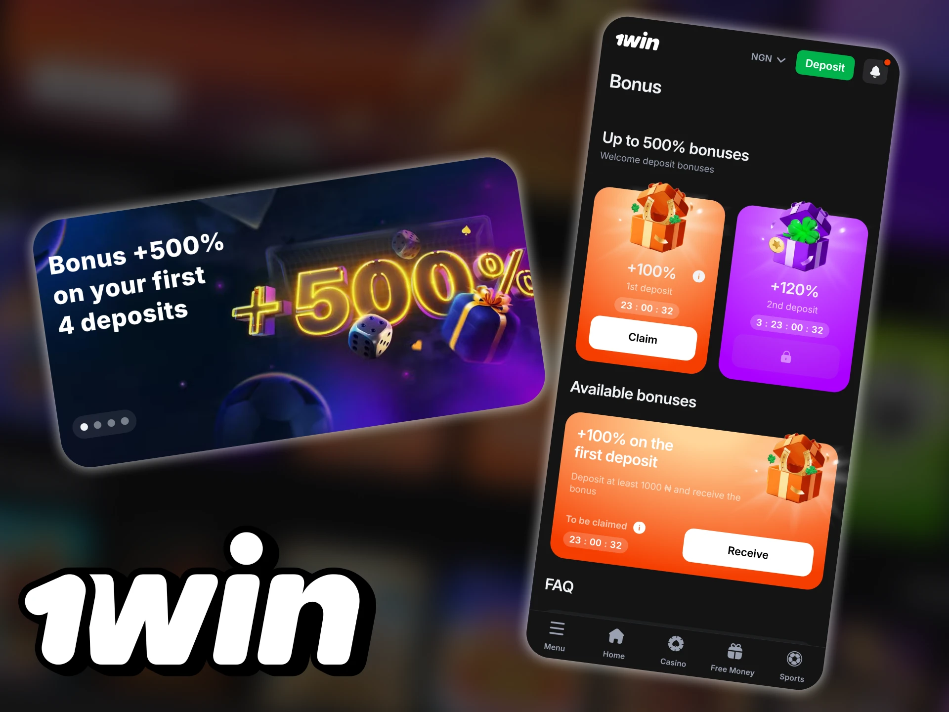 Get a nice 1win welcome bonus of up to 500%!