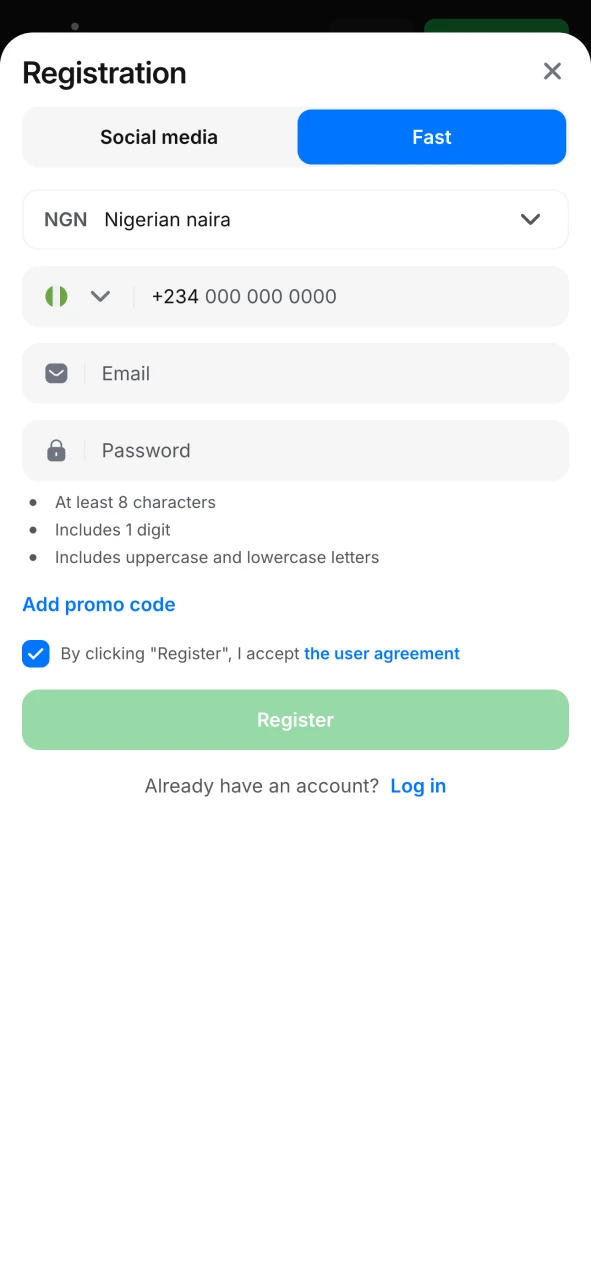 Create an account at 1win official website.