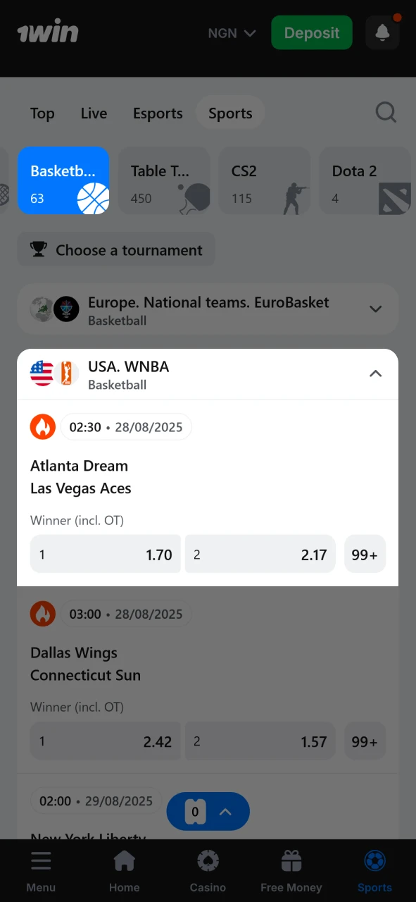 Decide on the sporting event you'd like to bet on with 1win.