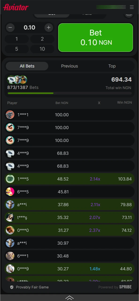 In the Aviator game on the official 1win website, you can watch other players' bets in real time.