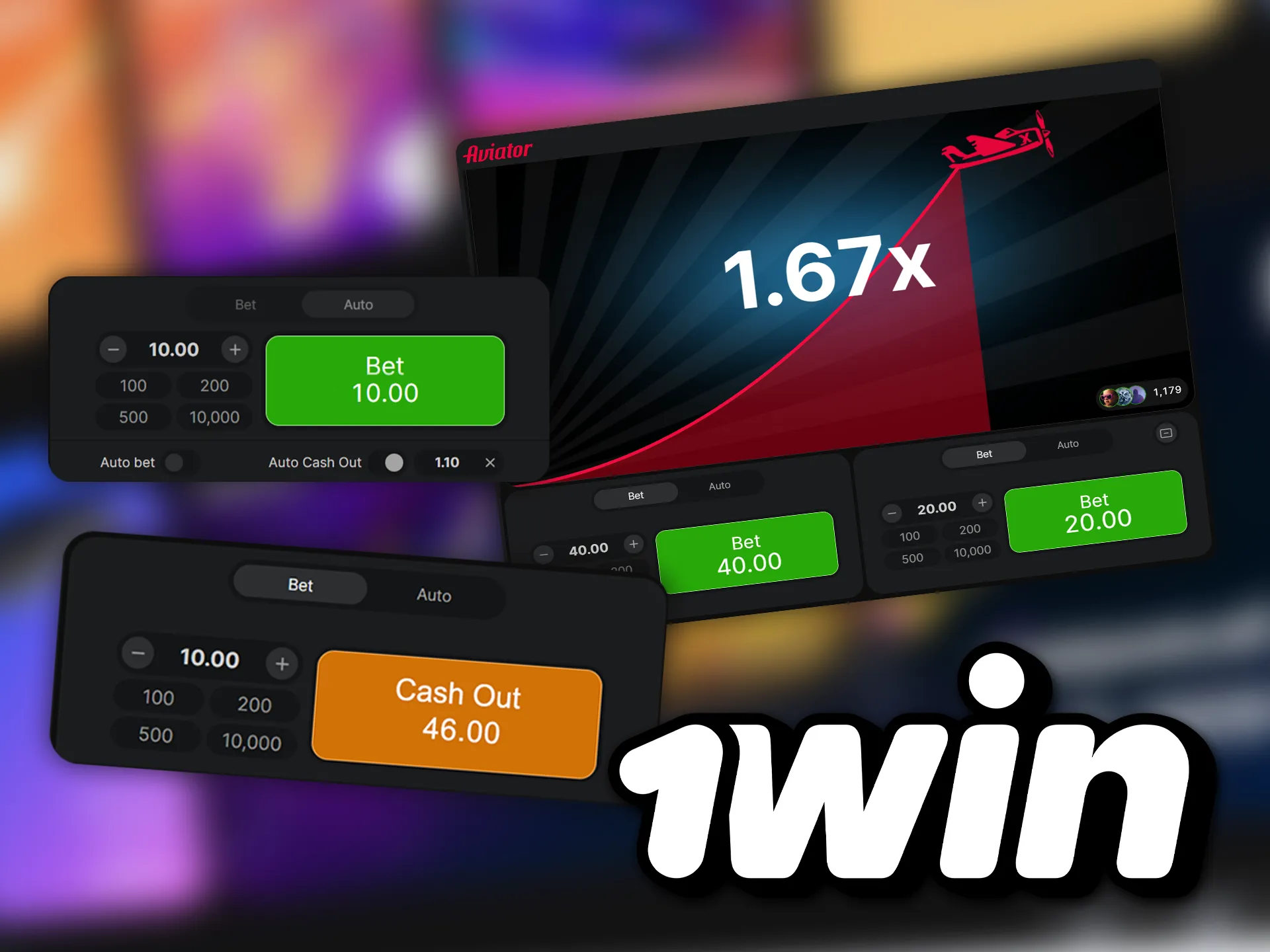 Try different betting options in the game Aviator on 1win.