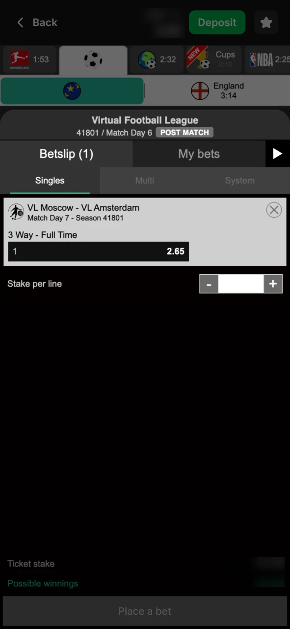 Place your bet with real money at 1Win virtual sports.