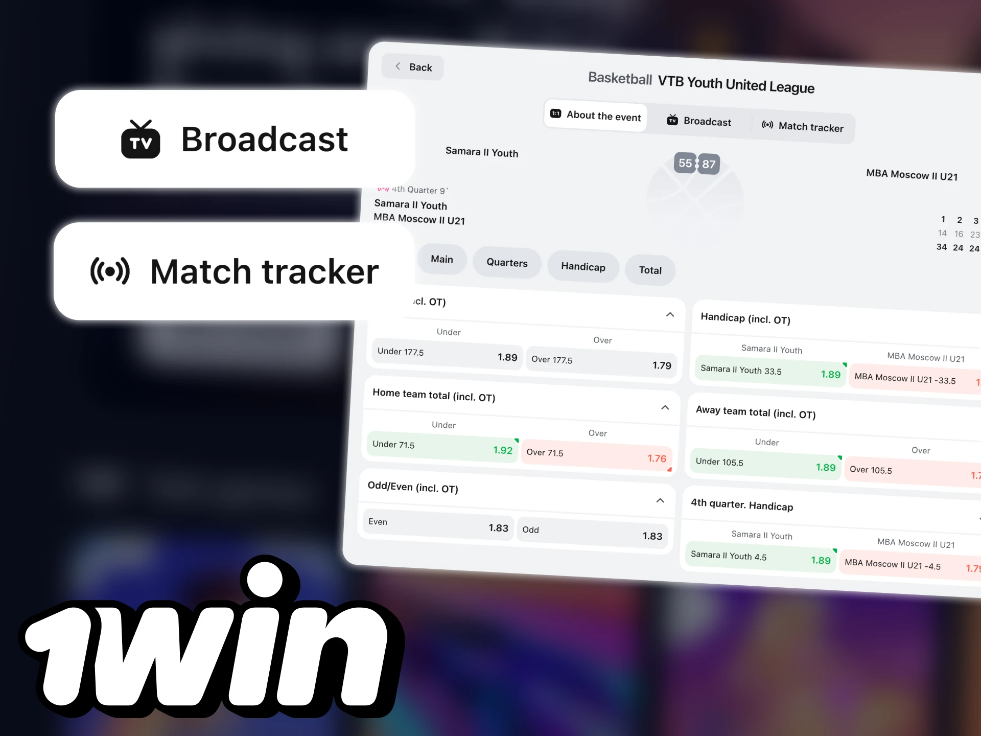 You can bet on basketball online at the 1win gaming platform.