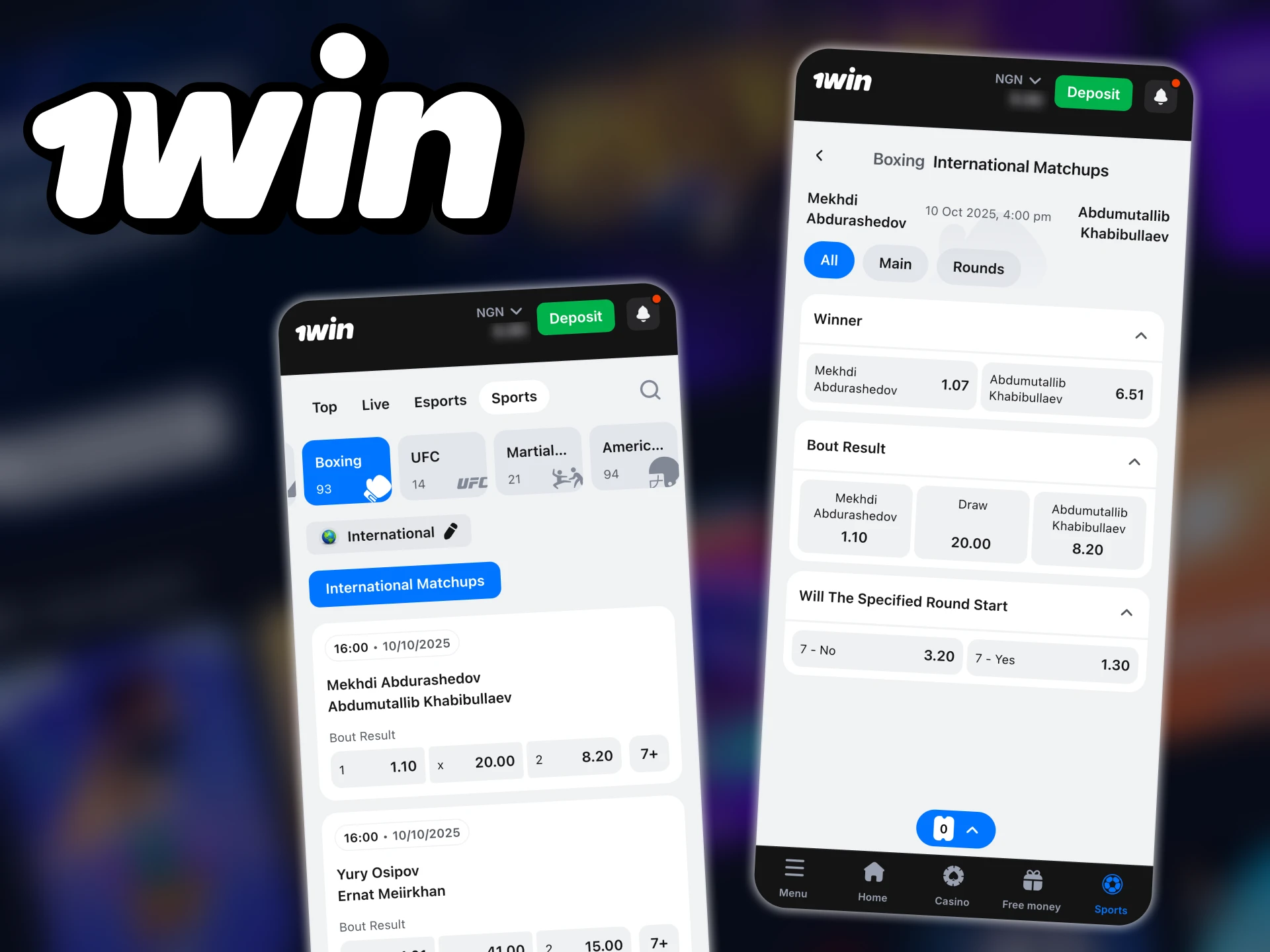 The use of the application to bet on boxing at 1win.