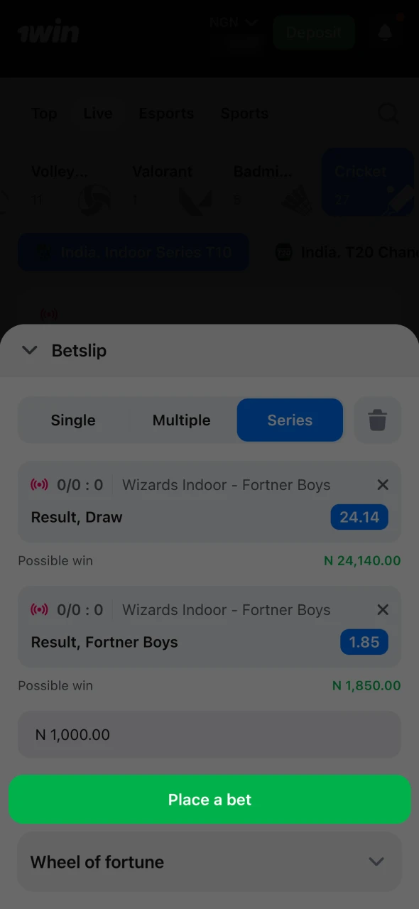 Confirm your selection by clicking the button at 1Win.