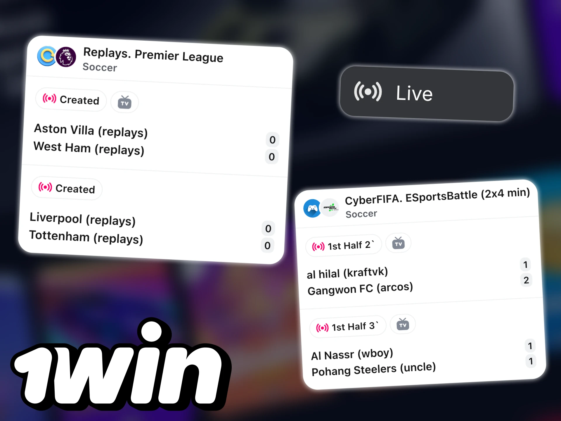 You have an opportunity to get exciting experience in live betting with 1win.