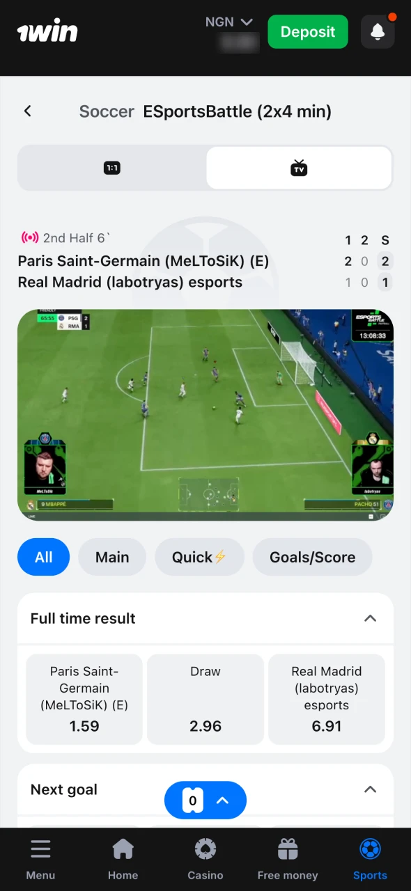 Check live statistics at 1Win to keep track of the game.