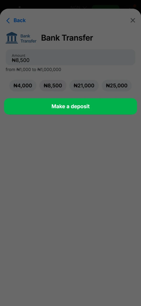 Deposit money to your 1Win account.