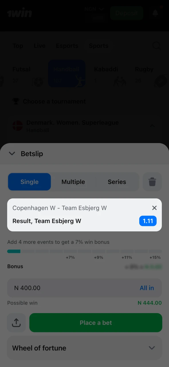 Enter the final odds in the betting coupon at 1Win.