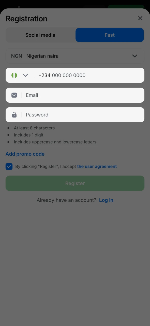 Start registration process at 1Win official website.