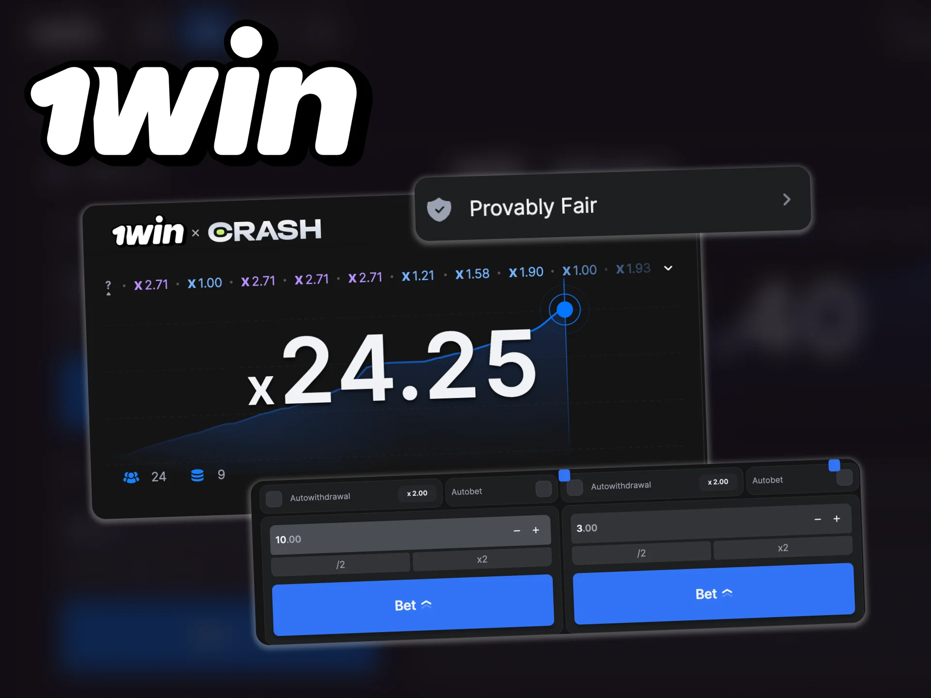 Here are some of the main features of 1win Crash.