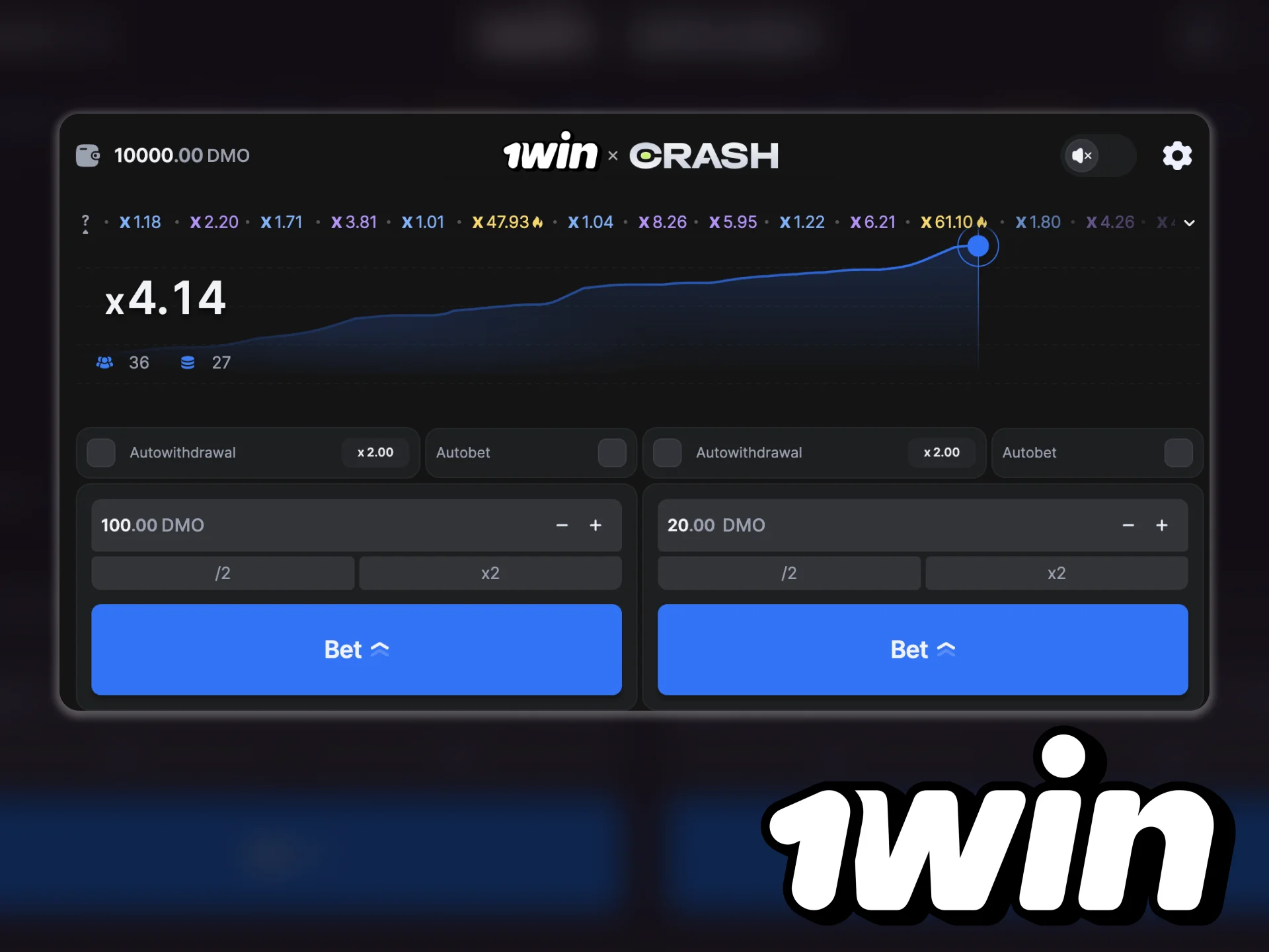 You can play 1win Crash game in demo mode.