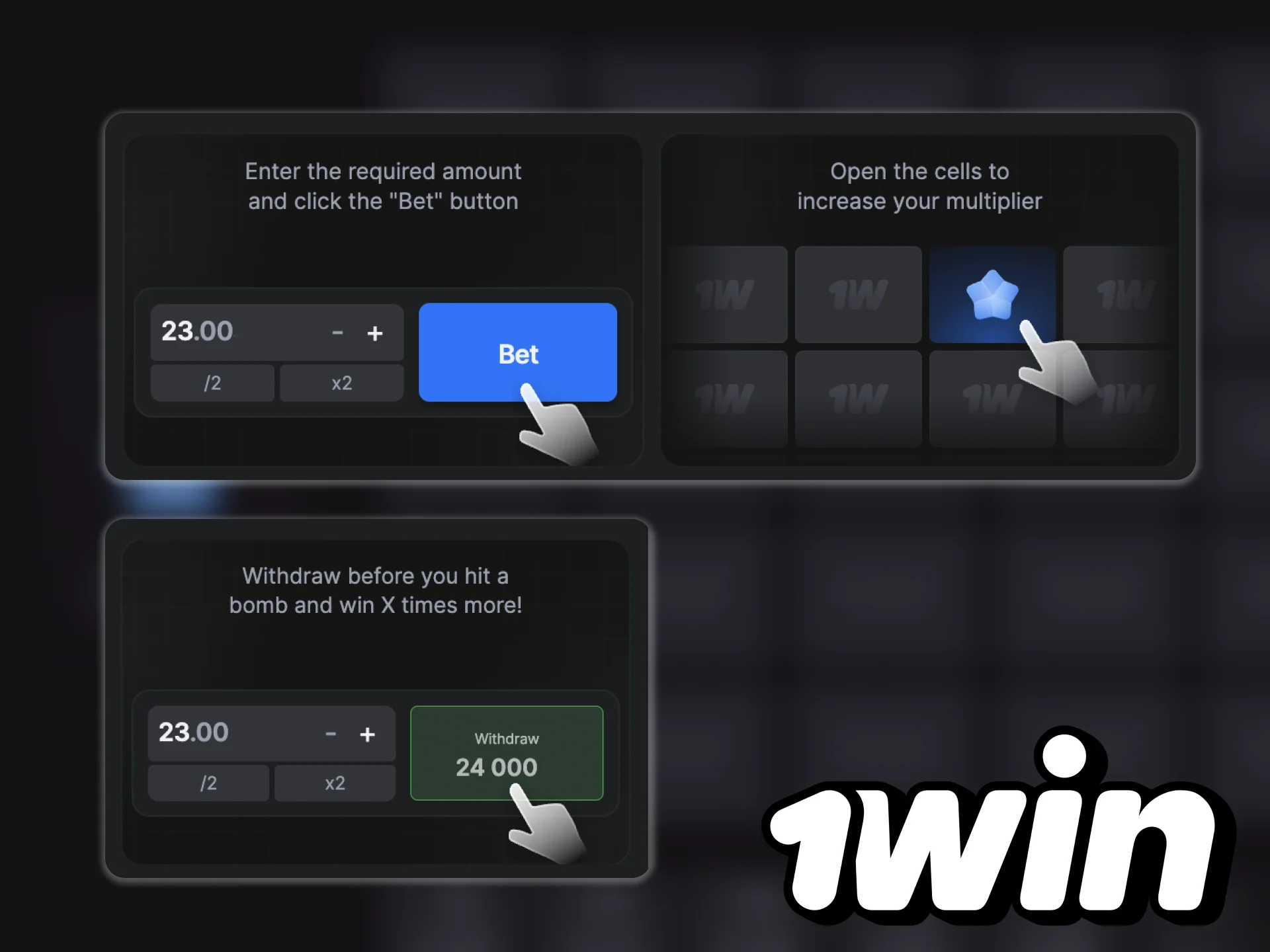 Learn how to play Mines at 1win casino website.